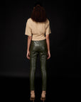 High Waist Khaki Faux Leather Leggings | Porterist