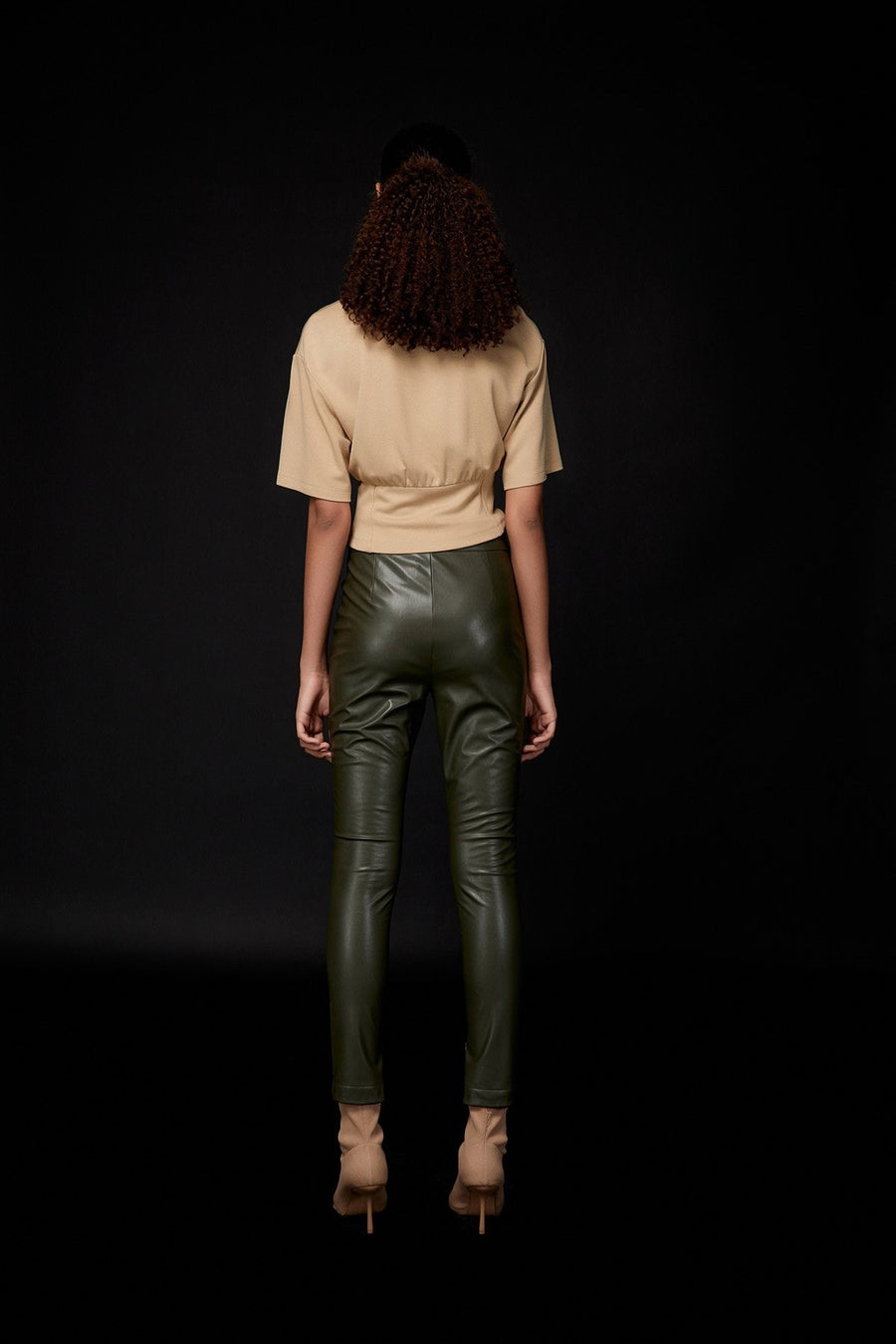 High Waist Khaki Faux Leather Leggings | Porterist