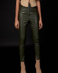 High Waist Khaki Faux Leather Leggings | Porterist