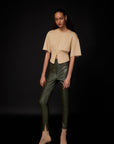 High Waist Khaki Faux Leather Leggings | Porterist